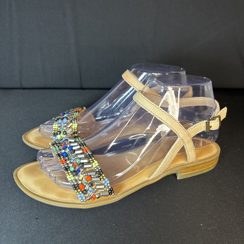 Women's Anthropologie Latigo Gigi Colorful‎ Beaded Strap Sandals, Flats, Tan, 7